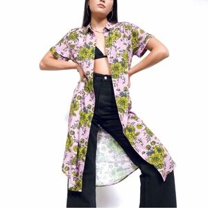 Wildfang The Empower Shirt Dress ROMANTIC FLORAL Roses Women's 1x Purple Retro